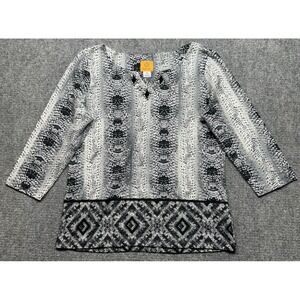 Ruby Rd Shirt Womens Medium Patterned Embellished Tunic Must Haves Top New